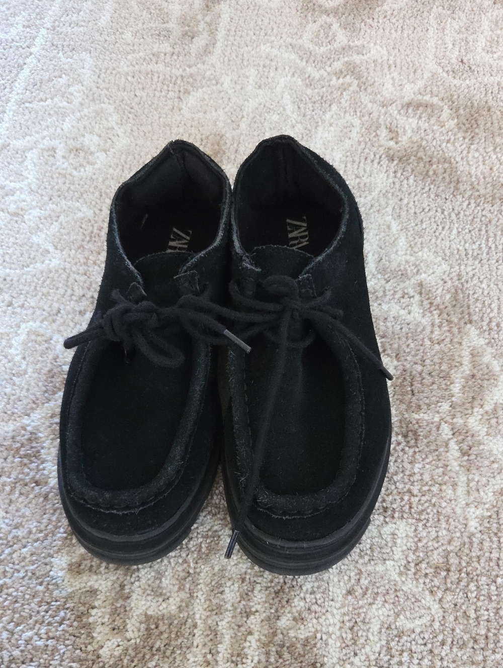 Zara Kids Black Suede Lace-Up Boots